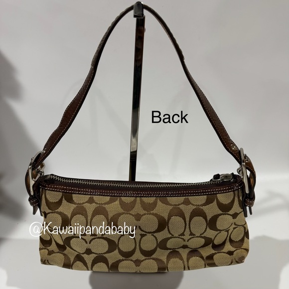 Vintage Coach Signature Brown Suede Stripe Monogram Demi Baguette Shoulder Bag - Picture 6 of 13